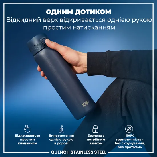 Бутылка для воды металлическая ION8 1200 мл. Stainless Steel Ash Navy