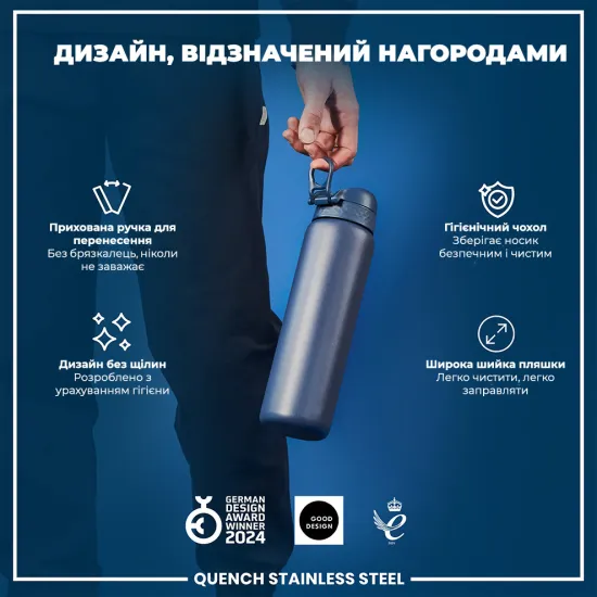 Бутылка для воды металлическая ION8 1200 мл. Stainless Steel Ash Navy