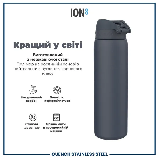 Бутылка для воды металлическая ION8 1200 мл. Stainless Steel Ash Navy