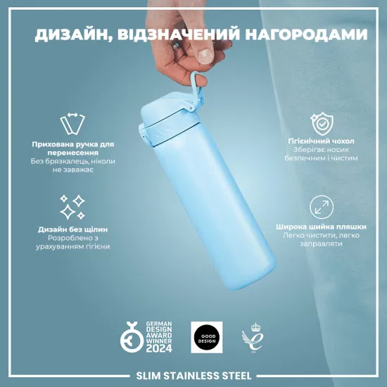 Бутылка для воды металлическая ION8 600 мл. Stainless Steel Alaska Blue