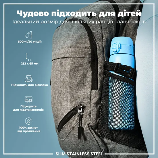 Бутылка для воды металлическая ION8 600 мл. Stainless Steel Alaska Blue
