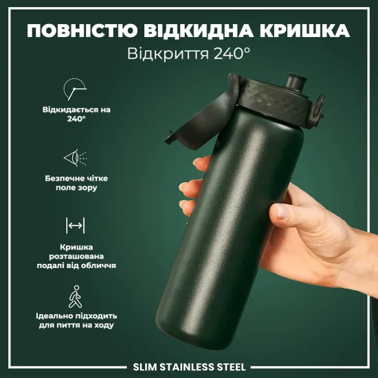Бутылка для воды металлическая ION8 600 мл. Stainless Steel Dark Green