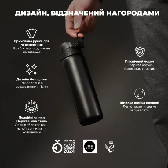 Пляшка для води металева вакуумна ION8 500 мл. Vacuum Insulated Black