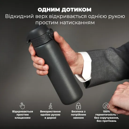 Пляшка для води металева вакуумна ION8 500 мл. Vacuum Insulated Grey