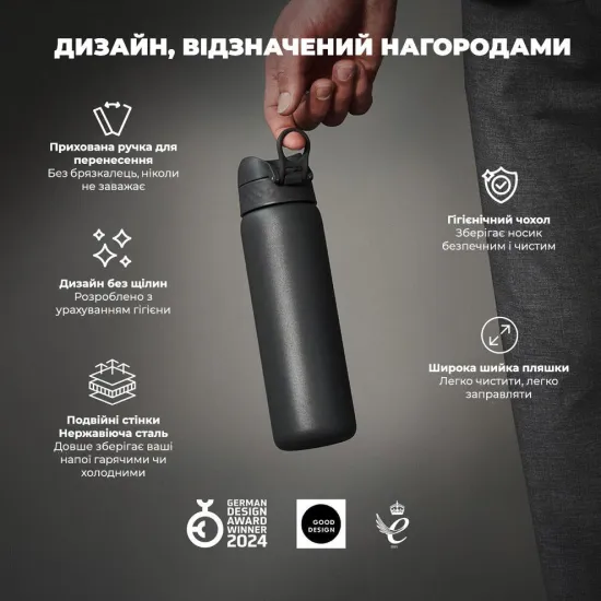 Пляшка для води металева вакуумна ION8 500 мл. Vacuum Insulated Grey