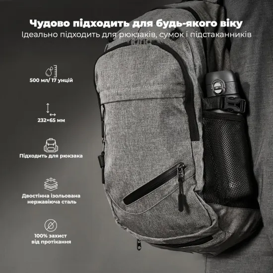 Пляшка для води металева вакуумна ION8 500 мл. Vacuum Insulated Grey