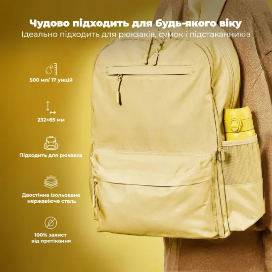 Пляшка для води металева вакуумна ION8 500 мл. Vacuum Insulated Yellow