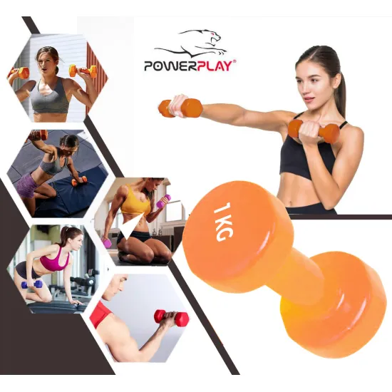 Гантель вінілова PowerPlay 4125 Achilles 2*1 кг. Помаранчеві (2шт.)
