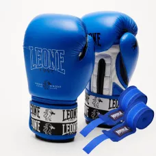 Боксерские перчатки Leone GN208 ICONIC Blue 10 унций (бинты 4 м. в комплекте)