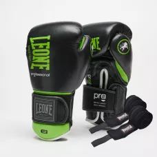 Боксерские перчатки Leone GN115 PROFESSIONAL 2 Black-10 унций (бинты 4 м. в комплекте)