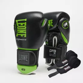 Боксерские перчатки Leone GN115 PROFESSIONAL 2 Black-10 унций (бинты 4 м. в комплекте)
