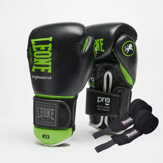 Боксерські рукавиці Leone GN115 PROFESSIONAL 2  Black-10 унцій (бинти 4 м. в комплекті)