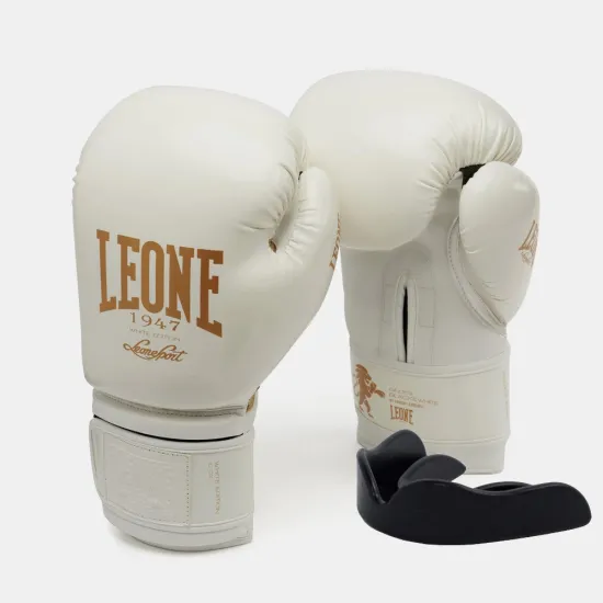 Боксерские перчатки Leone GN059W White/Gold 10 унций (капу в комплекте)