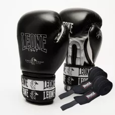 Боксерские перчатки Leone GN208 ICONIC Black-12 унций (бинты 4 м. в комплекте)