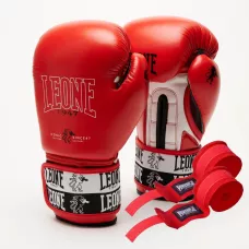 Боксерские перчатки Leone GN208 ICONIC Red 12 унций (бинты 4 м. в комплекте)