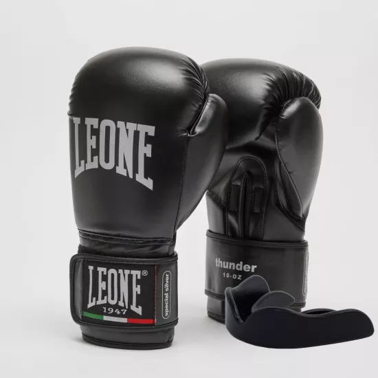 Боксерские перчатки Leone GN383 THUNDER Black 10 унций (капу в комплекте)