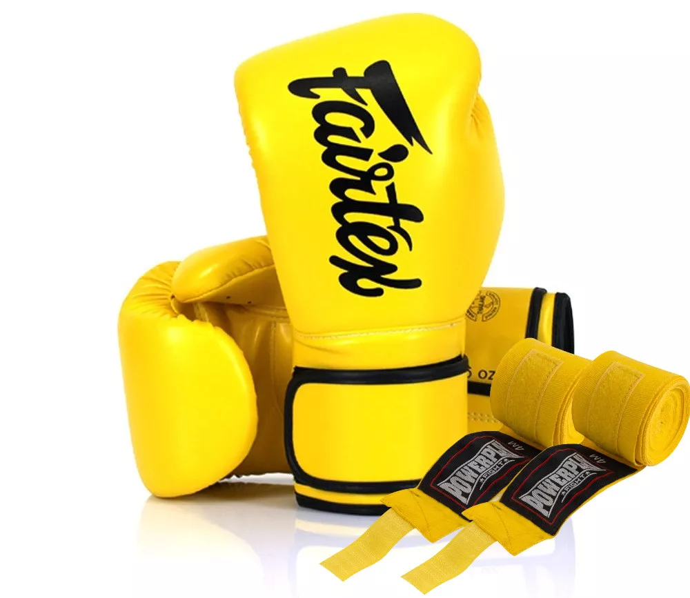 Боксерские перчатки Fairtex BGV14 Yellow 10 унций (бинты в комплекте)