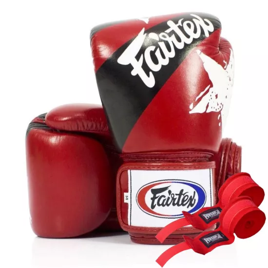 Боксерские перчатки Fairtex BGV1 Nation Print Red 10 унций (бинты в комплекте)