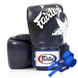 Боксерские перчатки Fairtex BGV1 Nation Print Blue 10 унций (бинты в комплекте)