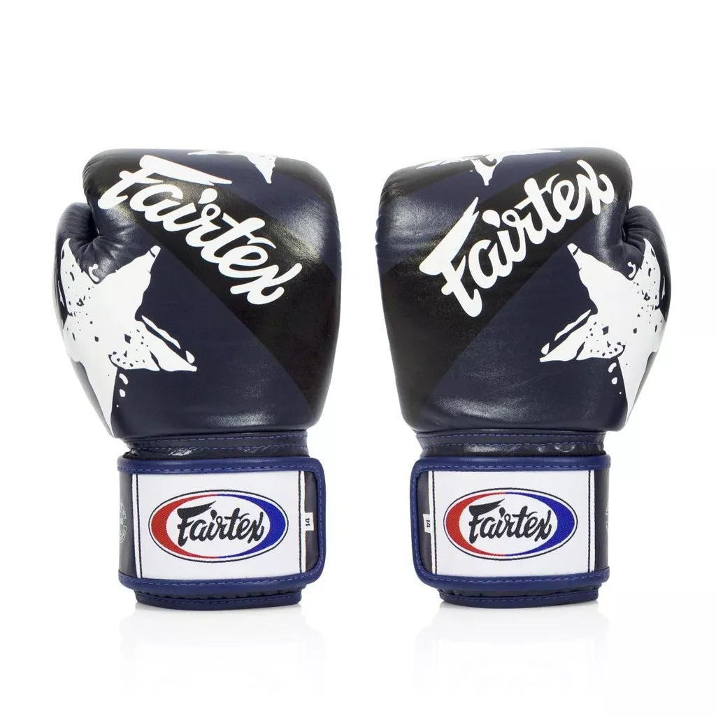 Боксерські рукавиці Fairtex BGV1 Nation Print Blue 10 унцій (бинти в комплекті)