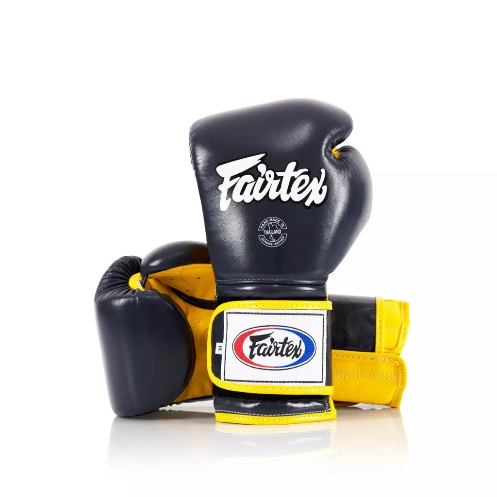 Боксерские перчатки Fairtex BGV9 Mexican Blue/Yellow 10 унций (бинты в комплекте)