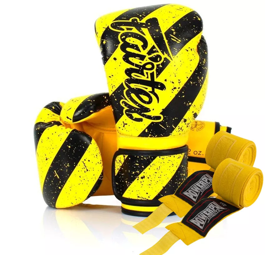 Боксерские перчатки Fairtex BGV14Y Yellow/Black 10 унций (бинты в комплекте)
