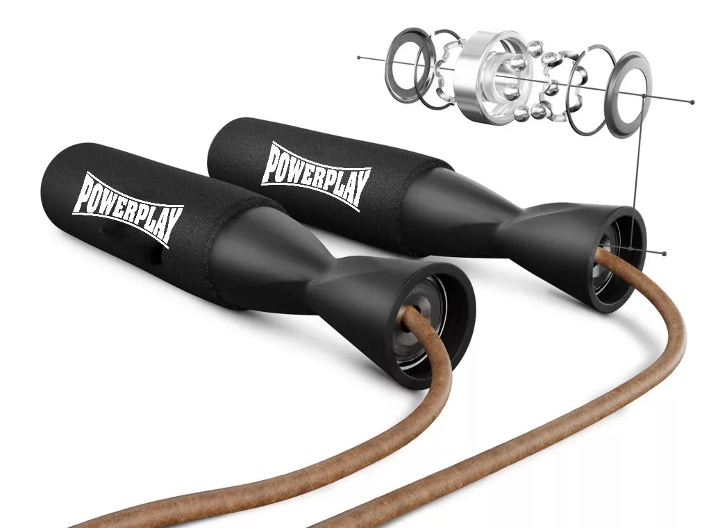 Скакалка кожаная PowerPlay 4214 Leather Jump Rope Черная 2.75 см.