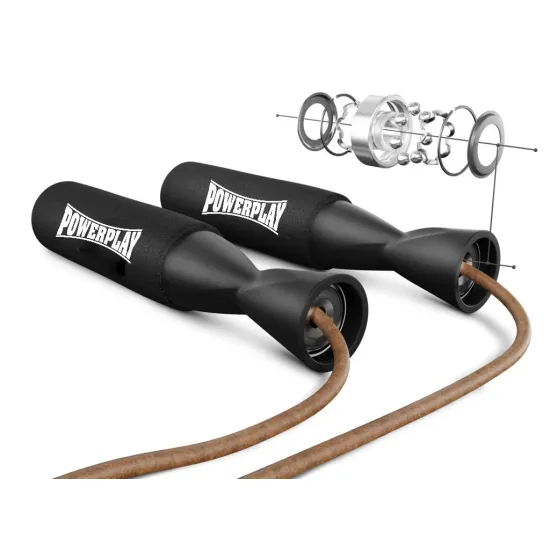 Скакалка кожаная PowerPlay 4214 Leather Jump Rope Черная 2.75 см.