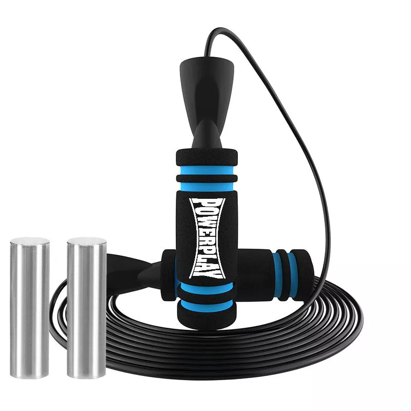 Скакалка скоростная с утяжетелями PowerPlay 4212 X ROPE Черно/Синяя (120г*2) 3м.