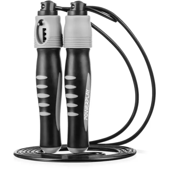 Скакалка з лічильником PowerPlay 4215 Jump Rope With Counter Чорно/Сіра 275 см.