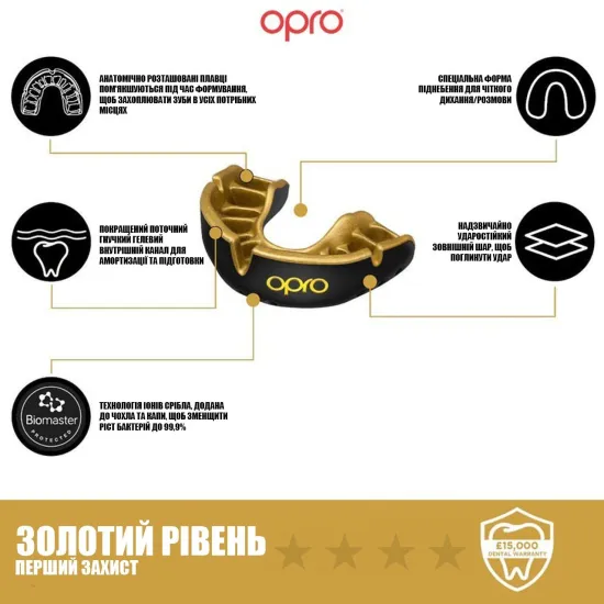 Капа OPRO Gold Black/Gold-детская