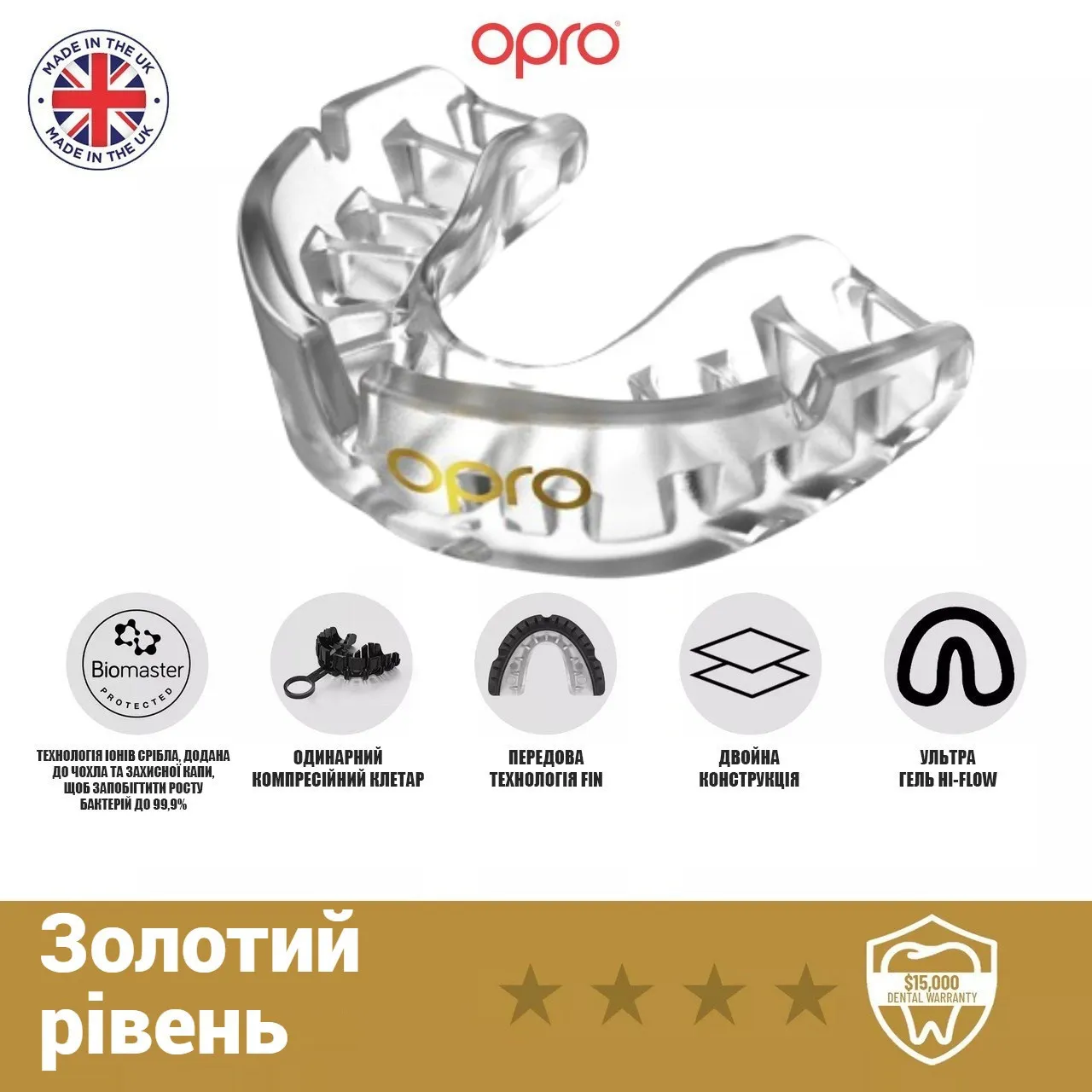 Капа OPRO Gold Clear-детская
