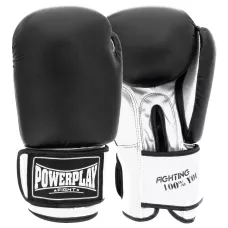 Боксерские перчатки PowerPlay 3004 Classic Черно-Белые 16 унций
