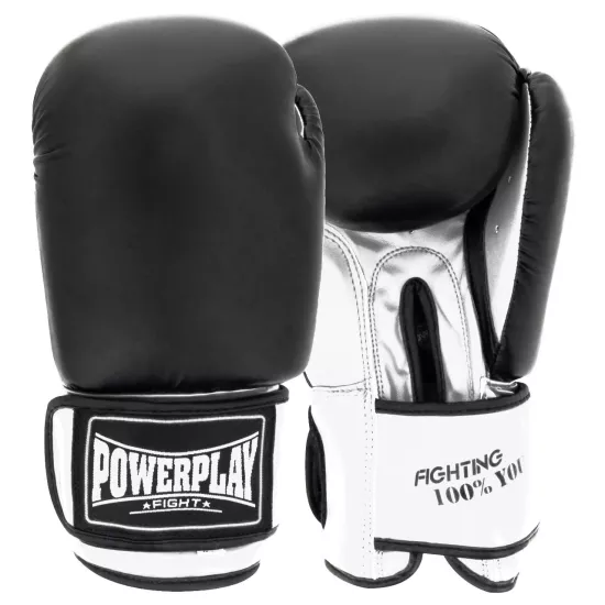 Боксерские перчатки PowerPlay 3004 Classic Черно-Белые 10 унций
