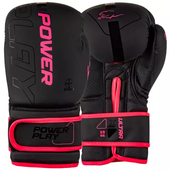 Боксерские перчатки PowerPlay 3024 Ultra Mat Черно-Розовые 8 унций