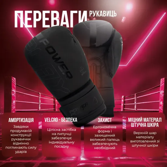 Боксерські рукавиці PowerPlay 3024 Ultra Mat Чорні 8 унцій