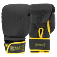 Боксерские перчатки PowerPlay 3021 Украина Черно-желтые 16 унций