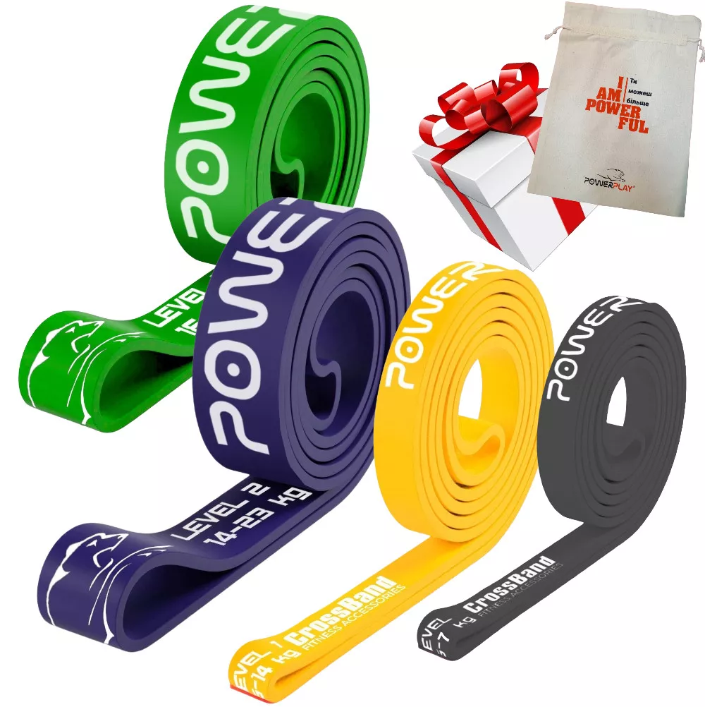 Еспандер для фітнесу і кроссфіту PowerPlay PP_0013 набір 4шт. опір 2-32кг. (сумарно 76кг.)