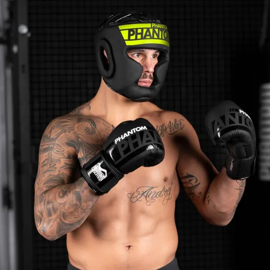 Боксерський шолом Phantom APEX Full Face Neon One Size Black/Yellow-універсальний