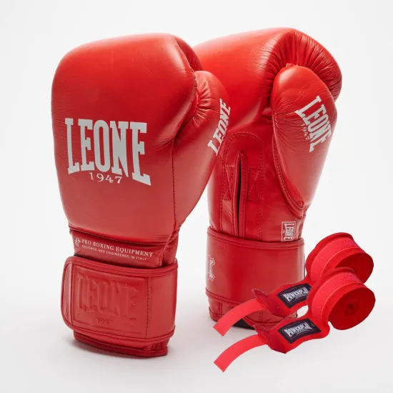 Боксерские перчатки Leone Greatest Red 10 унций (бинты 4 м. в комплекте)