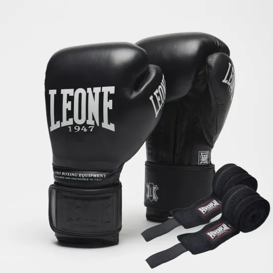 Рукавички боксерські Leone Greatest Black 10 ун. (бинти 4 м. в комплекті)