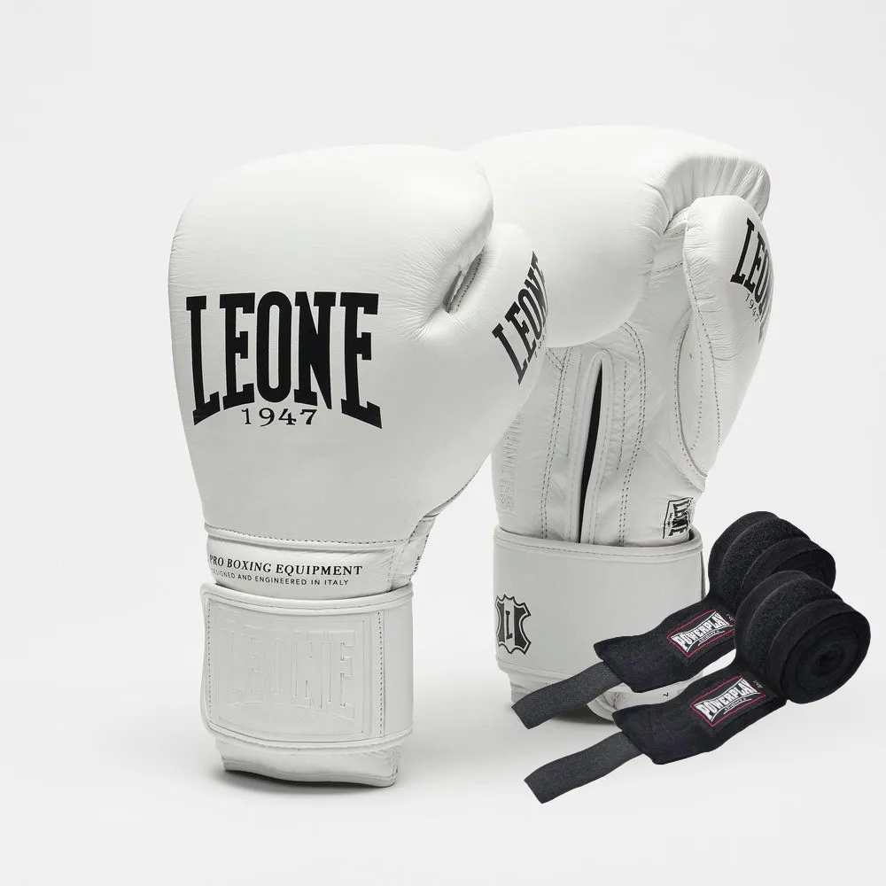 Боксерські рукавички Leone Greatest White 10 ун. (бинти 4 м. в комплекті)