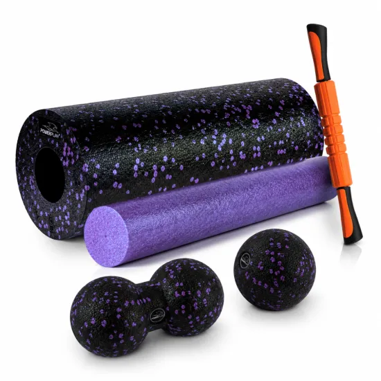 Массажный набор PowerPlay PP_4015 EPP Foam Roller Set 4in1 (2-я роллы + 2-я мячи) Черно-Фиолетовый