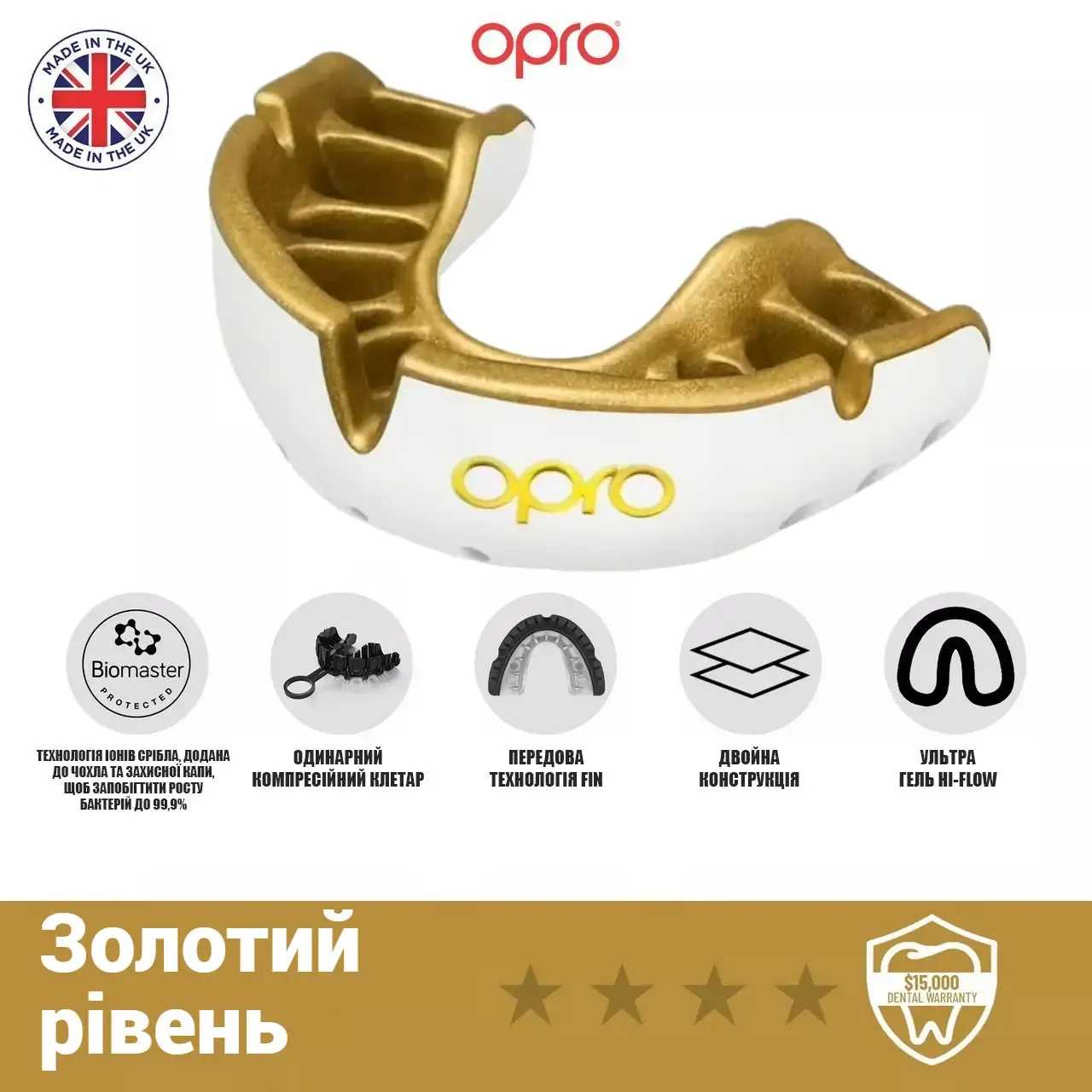 Капа OPRO Gold White/Gold-детская