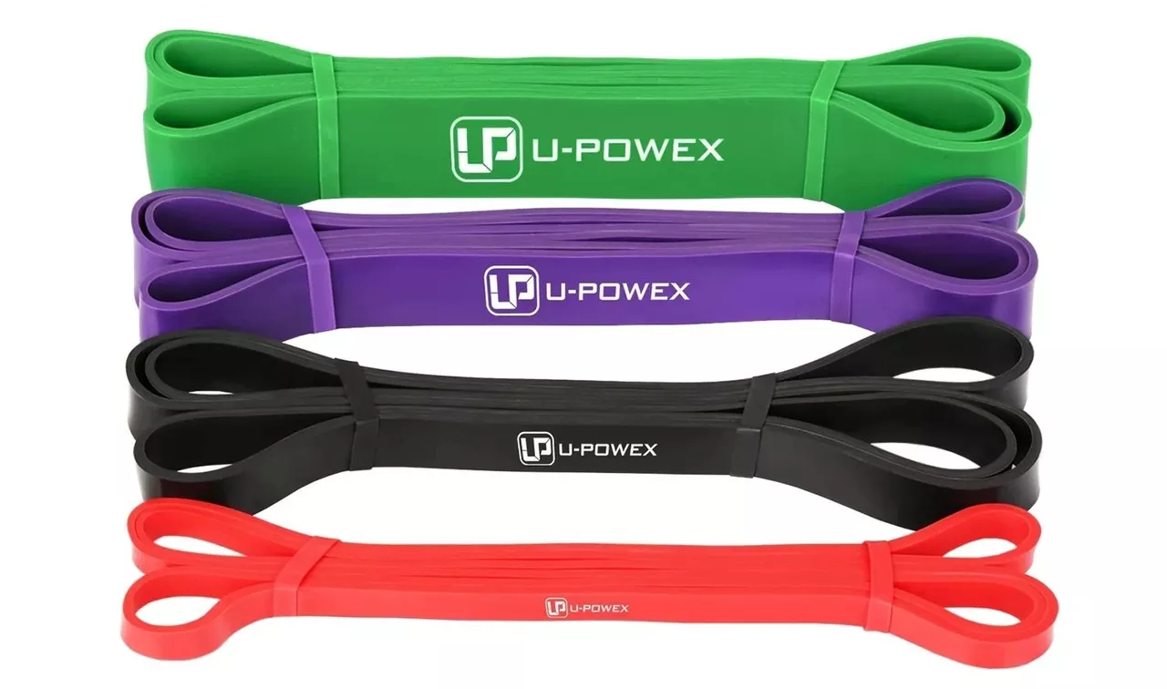 Резинові петлі для тренувань U-POWEX Power Band набір 4шт.+ якір,+ ручки (4,5-57kg)