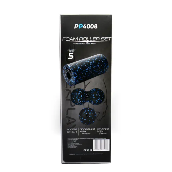 Набір для йоги PowerPlay PP_4008 EPP Foam Roller Set роллер + 2 масажні м'ячі Чорно-синій
