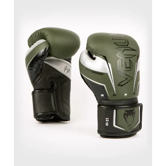 Боксерские перчатки Venum Elite Evo Khaki/Silver 12 унций