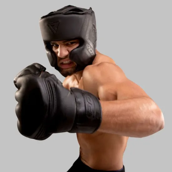 Боксерский шлем RDX T15 Noir Cheek Protector Matte Black M