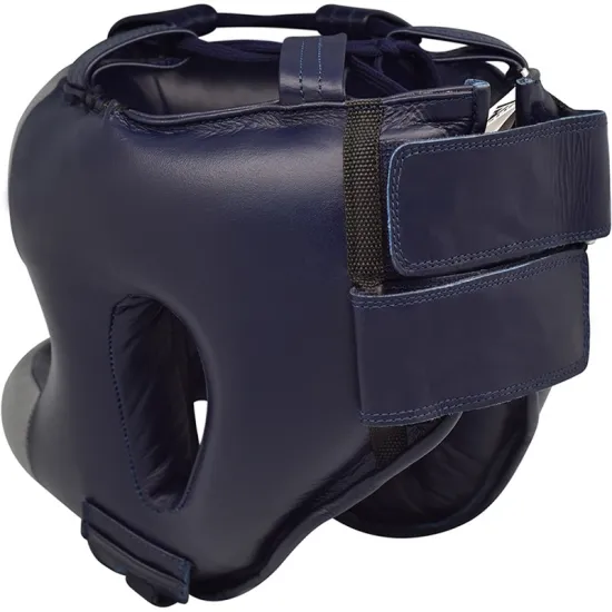 Боксерський шолом із бампером RDX Leather Pro Blue L