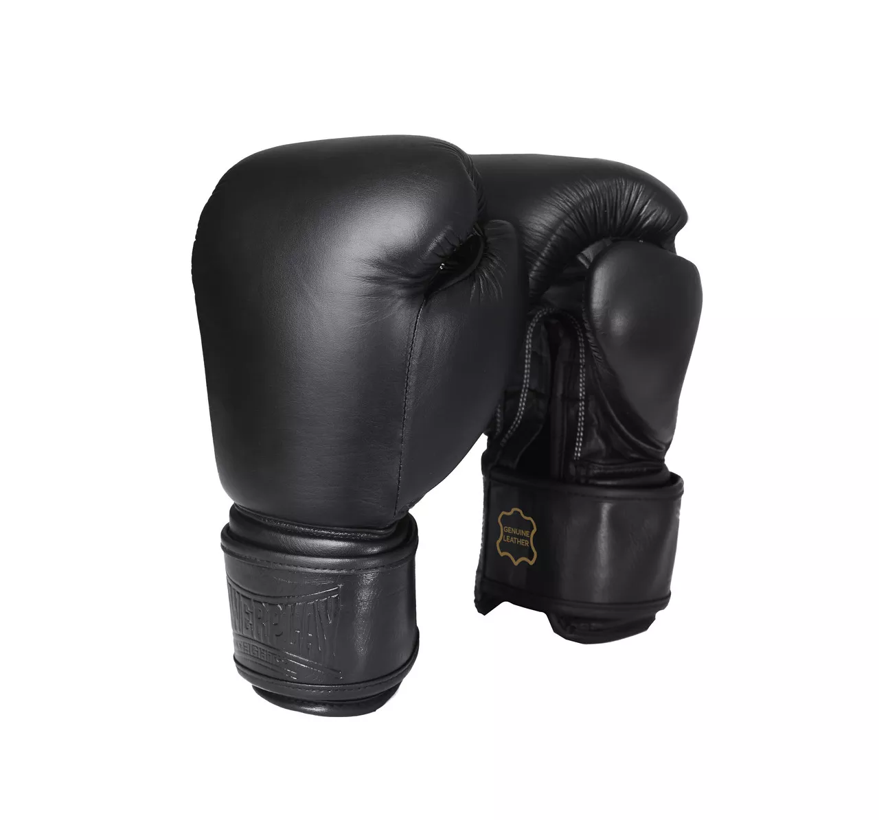 Боксерские перчатки PowerPlay 3014 черные (кожа) 10 унций